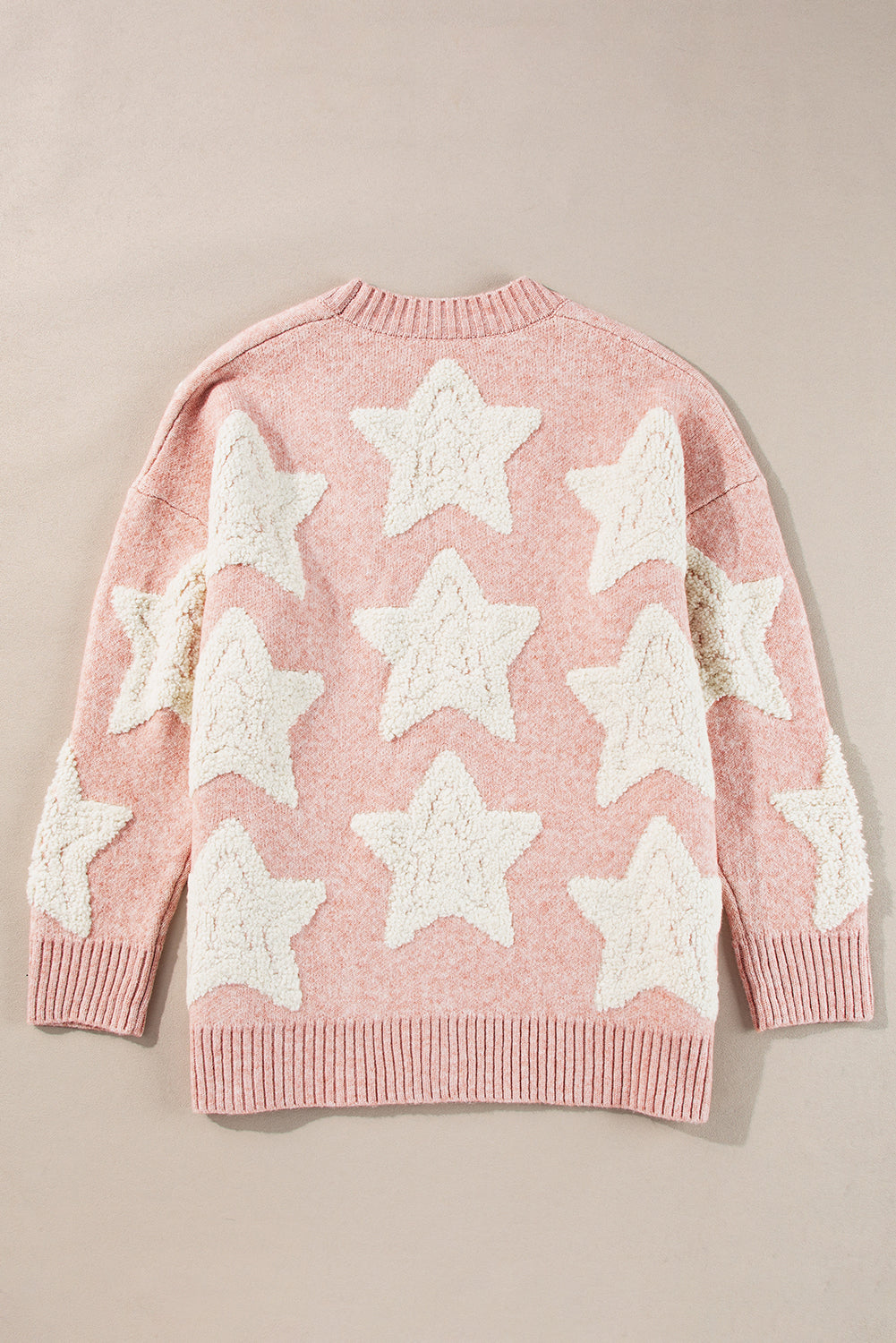 Sherpa Star Pattern Textured Sweater Cardigan With Pockets | Pink