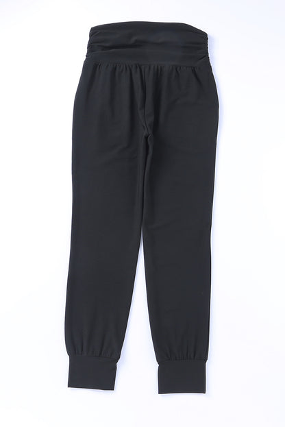 High Waist Pleated Pocket Leggings | Black