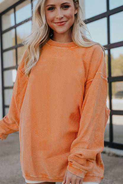 Ribbed Corduroy Oversized Sweatshirt | Orange