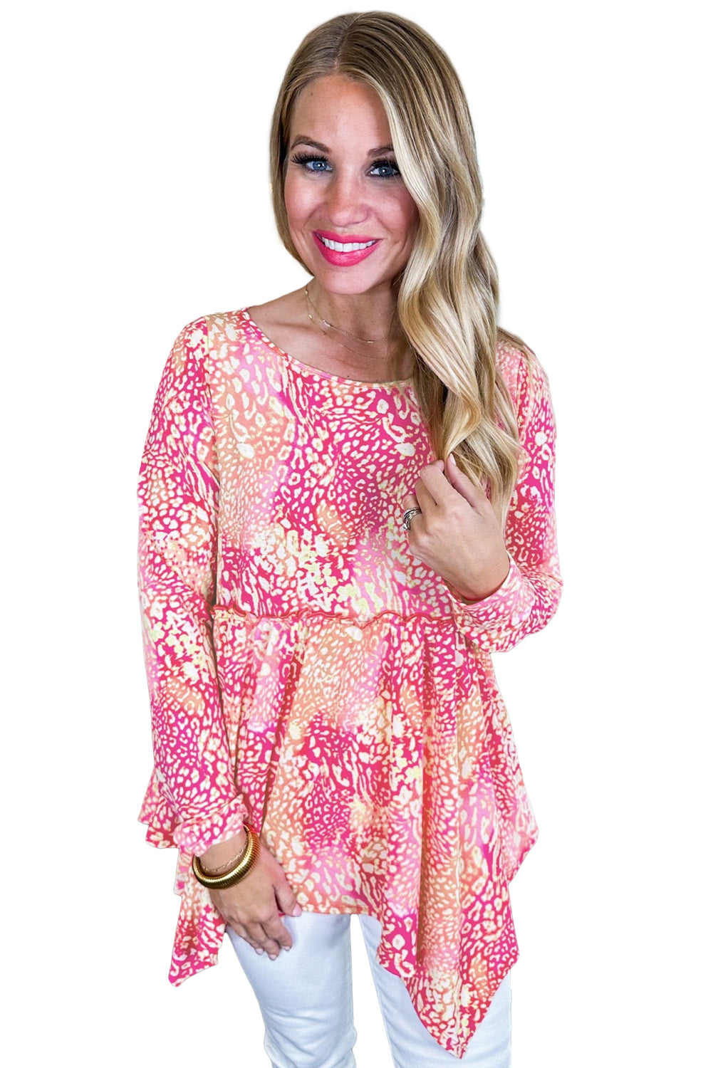 Classic Leopard Print Handkerchief Hem Tunic Top | Rose