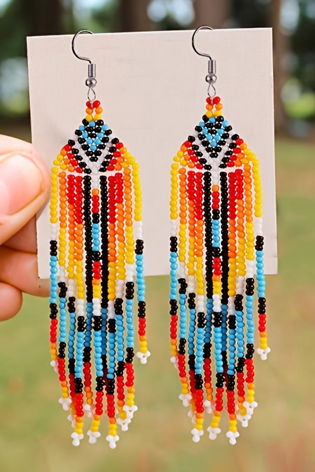 Western Rice Bead Tassel Hook Earring | White