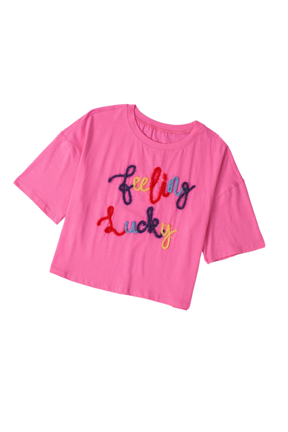 Feeling Lucky Embroidered Letter Graphic Half Sleeve Top | Bonbon