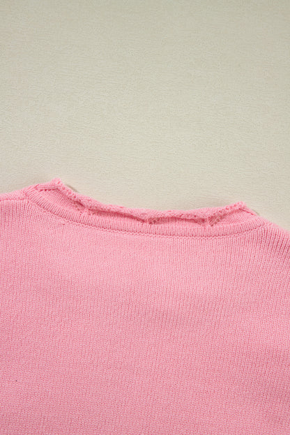 Flower Detail Knitted Notched Neck Sweater | Peach Blossom