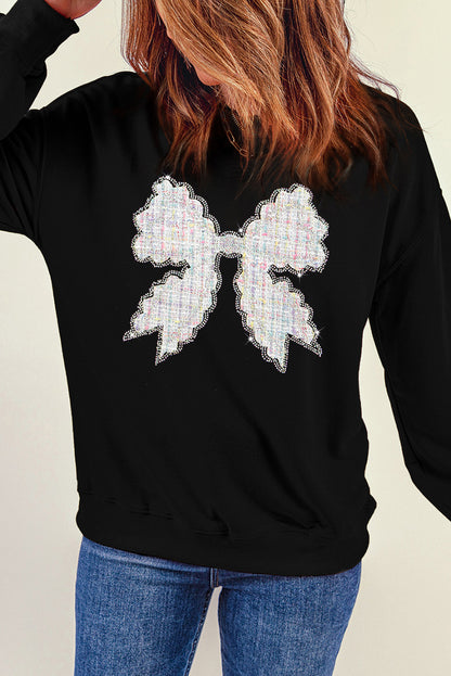 Rhinestone Decor Bowknot Graphic Pullover Sweatshirt | Black