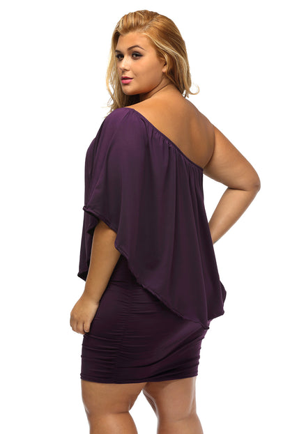 Plus Size Dressing Layered  Mini Poncho Dress | Purple