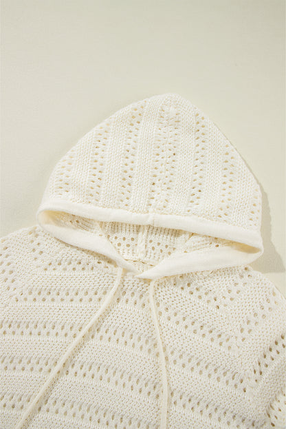 Pointelle Knit Raglan Sleeve Hooded Sweater | White