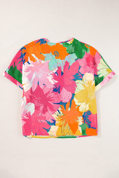 Floral Print Folded Short Sleeve Shirt | Multicolour