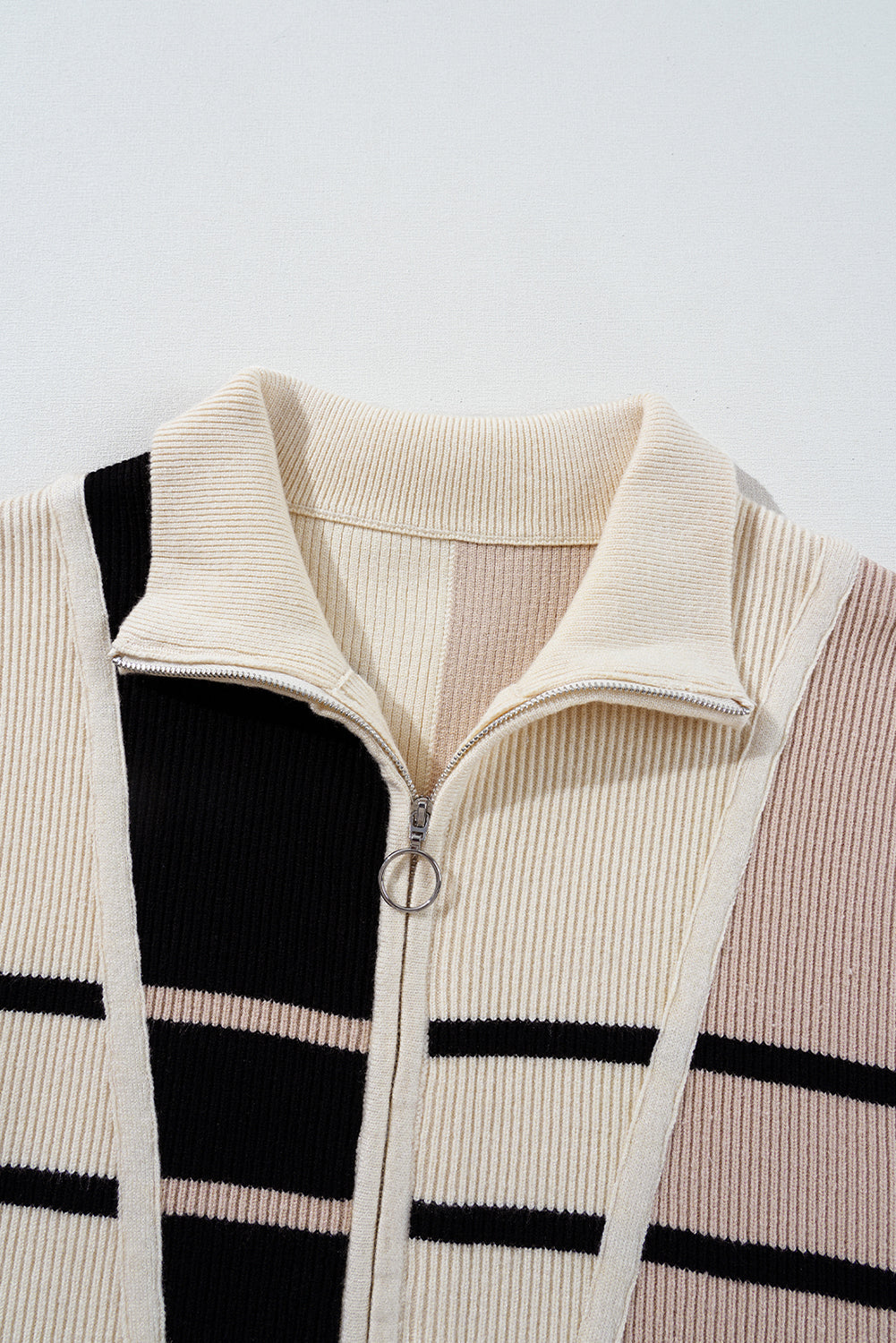 Colour Block Quarter Zip Collar Short Sleeve Sweater Dress | Khaki Stripe