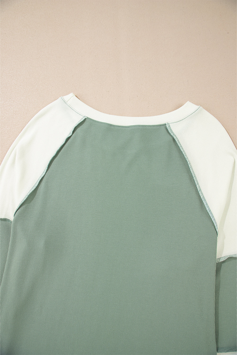 Ribbed Colourblock Patchwork Raglan Long Sleeve Top | Mint Green