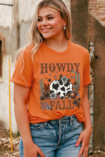 Howdy Fall Western Pumpkin Graphic T Shirt | Orange