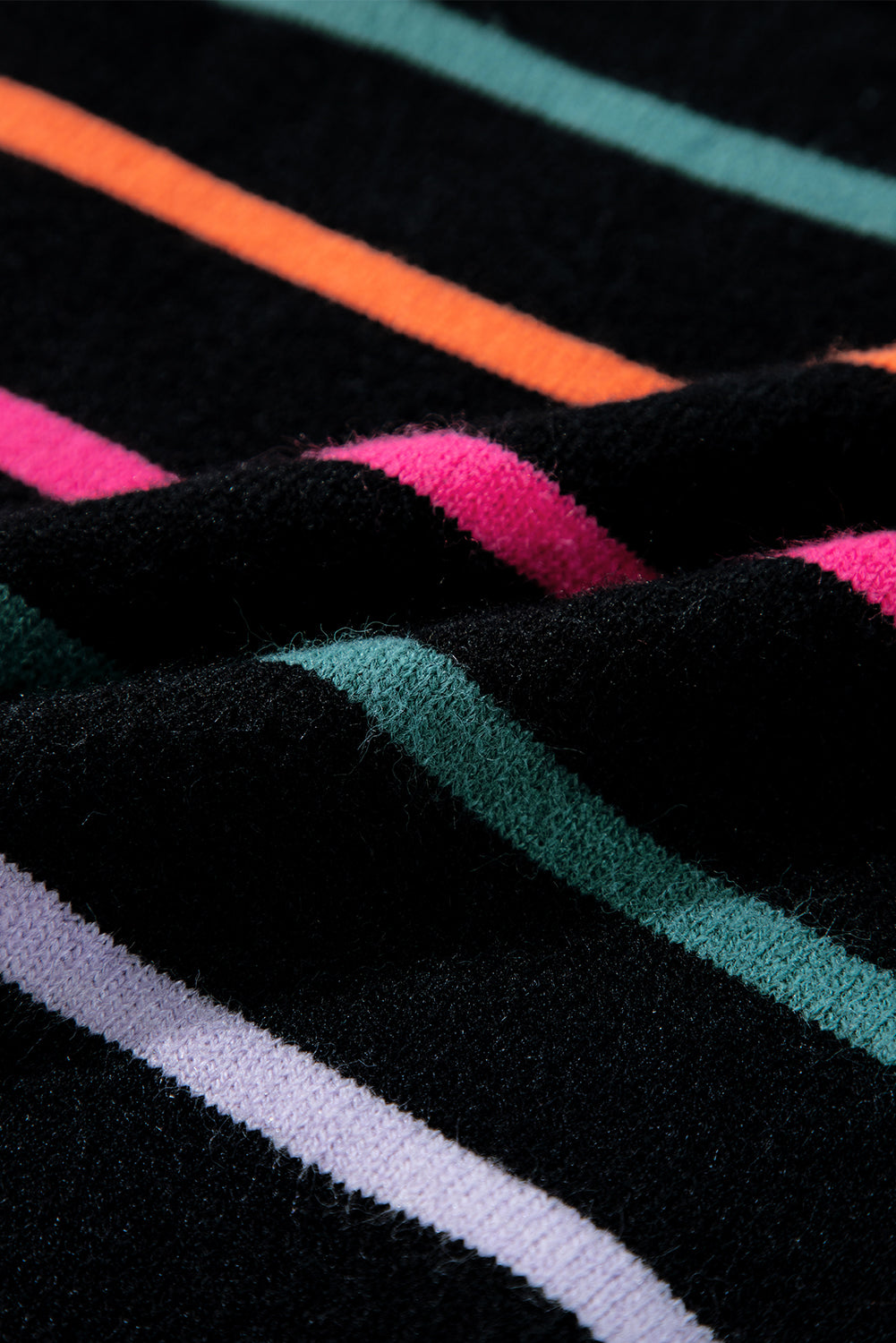 Colourful Striped Ribbed Trim Sweater | Black