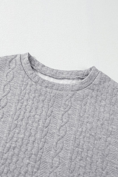 Cable Textured Drop Shoulder Pullover Sweatshirt | Gray