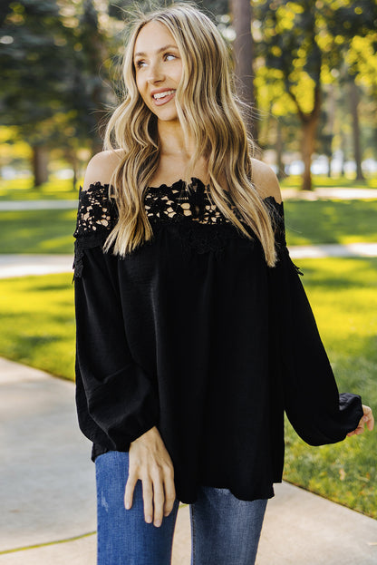 Blooming Lace Off The Shoulder Top | Black