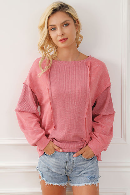 Mineral Wash Patchwork Exposed Seam Sweatshirt | Rose