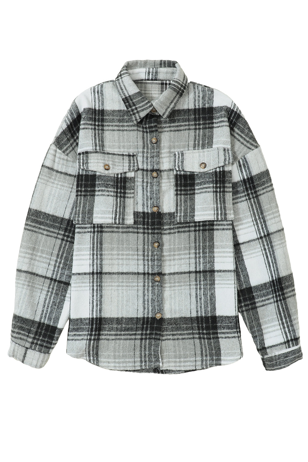 Plaid Flap Pockets Shacket | Medium Grey