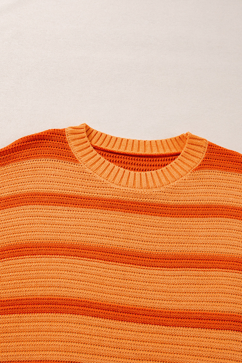 Colourblock Crew Neck Drop Shoulder Loose Sweater | Orange Stripe