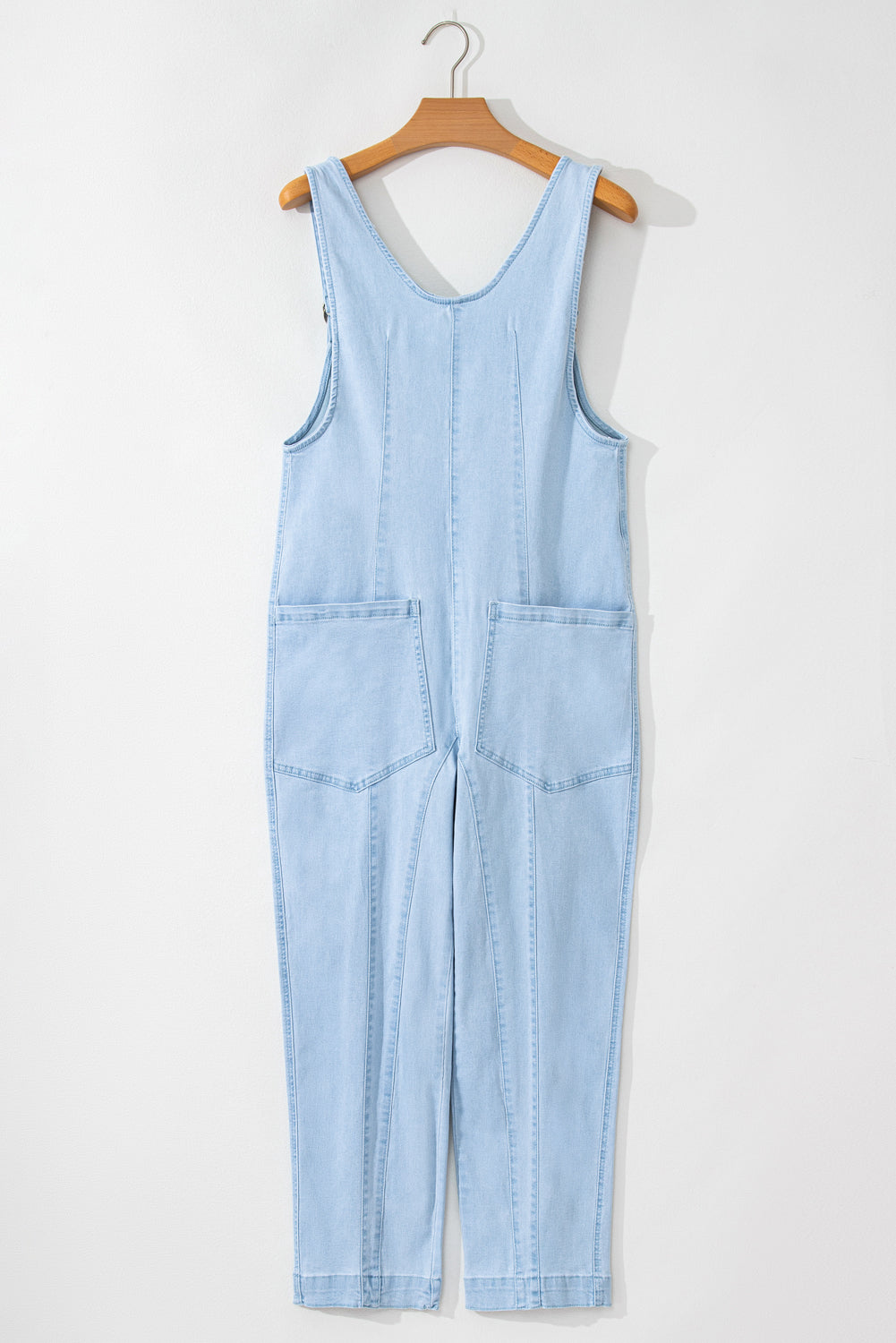 Adjustable Strap V Neck Pocketed Denim Overalls | Beau Blue