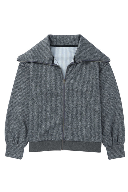 Zip Front Cape Knit Jacket | Gray