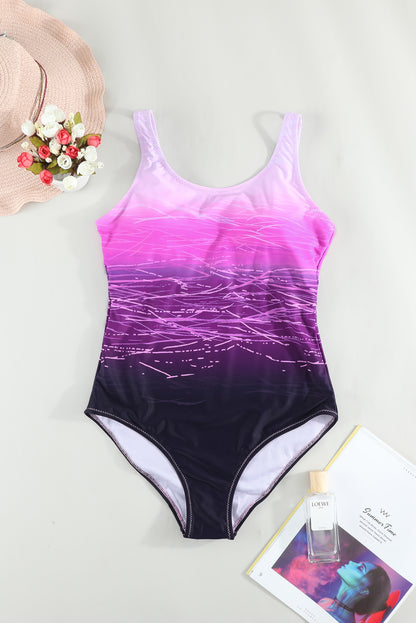 Gradient Criss Cross Back One Piece Swimsuit | Purple