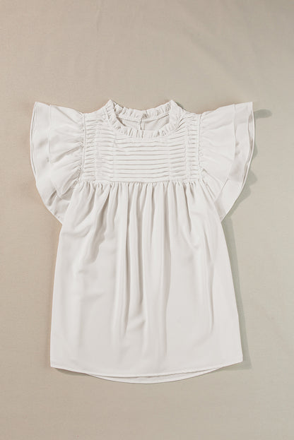 Smocked Ruffle Sleeve Blouse | White