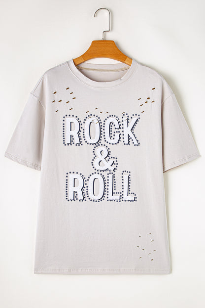 Rock & Roll Graphic Distressed Vintage Tee | Gray