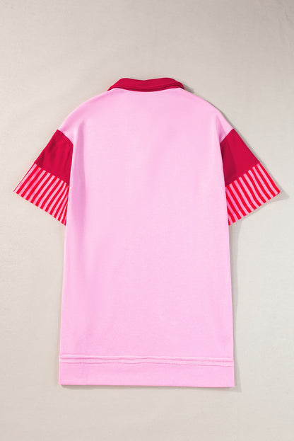 Stripe Colourblock Patchwork Short Sleeve T Shirt Dress | Pink