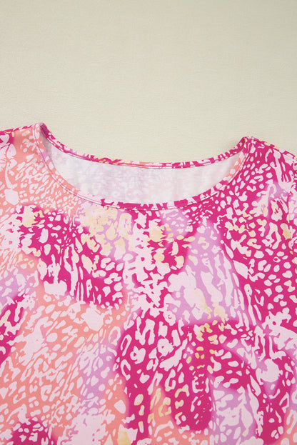 Classic Leopard Print Handkerchief Hem Tunic Top | Rose