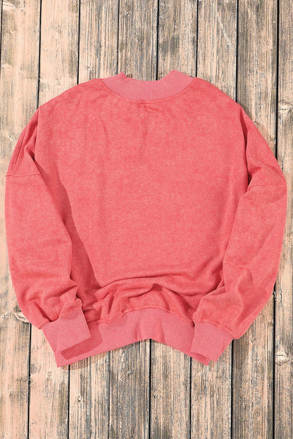 Drop Shoulder Crew Neck Pullover Sweatshirt | Red