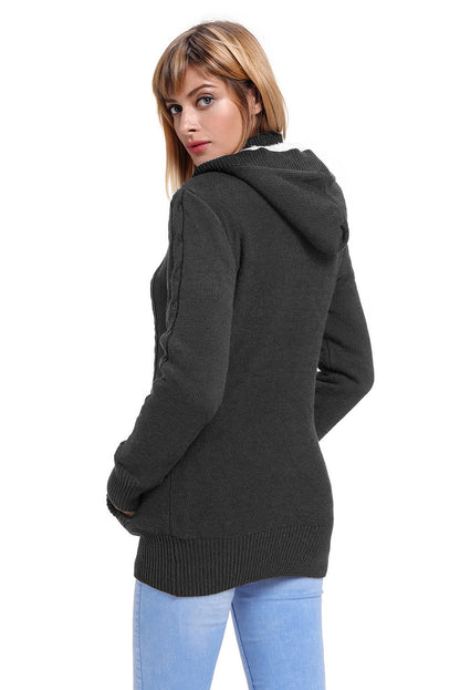 Charcoal Long Sleeve Button-Up Hooded Cardigans | as shown