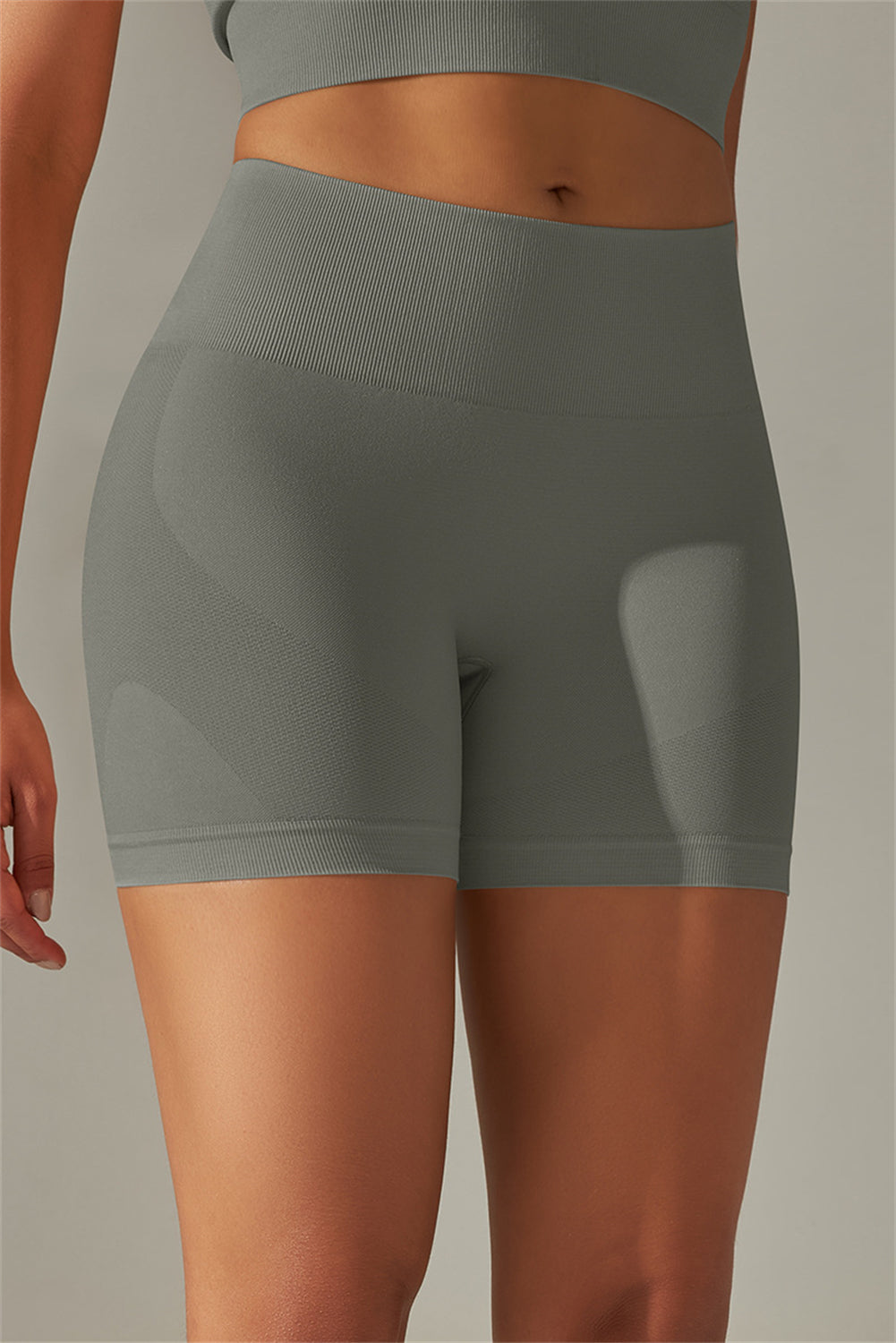 Solid Colour High Waist Tummy Control Active Shorts | Dark Grey