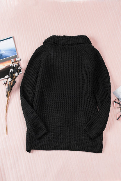 Buttoned Wrap Turtleneck Sweater | Black