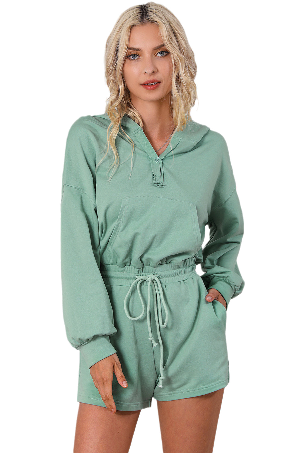 French Terry Hoodie Romper | Blue