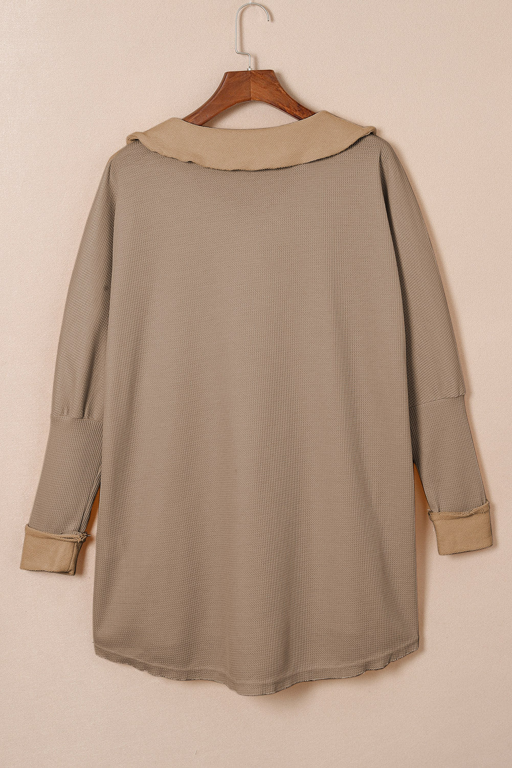 Waffle Knit Buttoned Long Sleeve Top | Brown