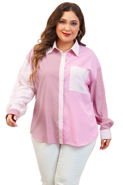 Print Colourblock Plus Size Shirt | Pink Stripe