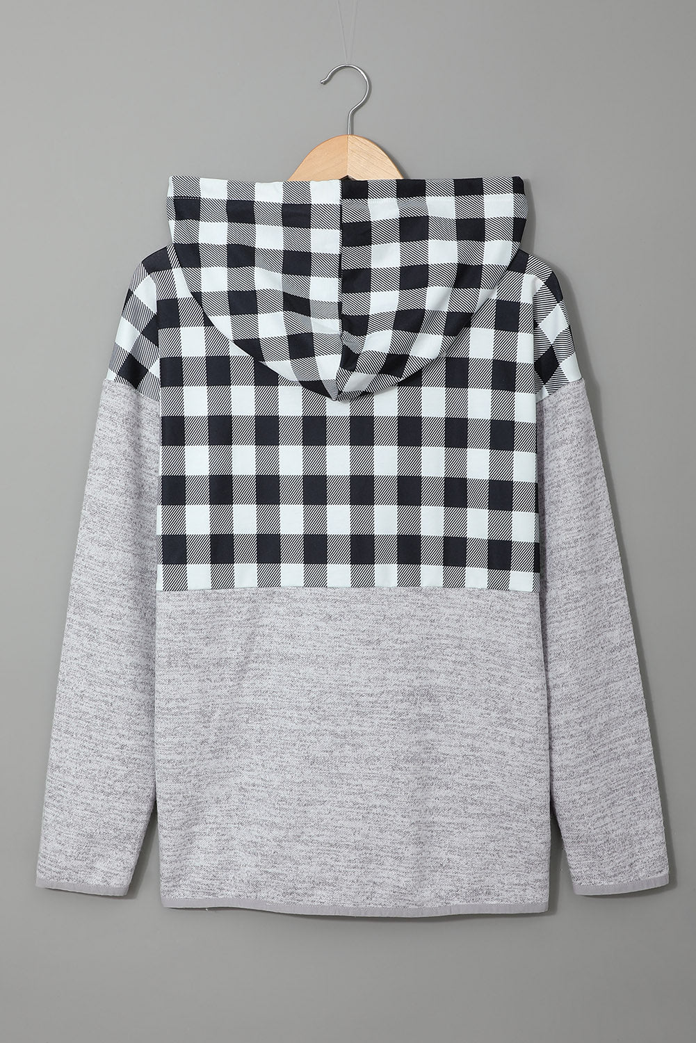 Plaid Splicing Pocketed Hoodie | Black