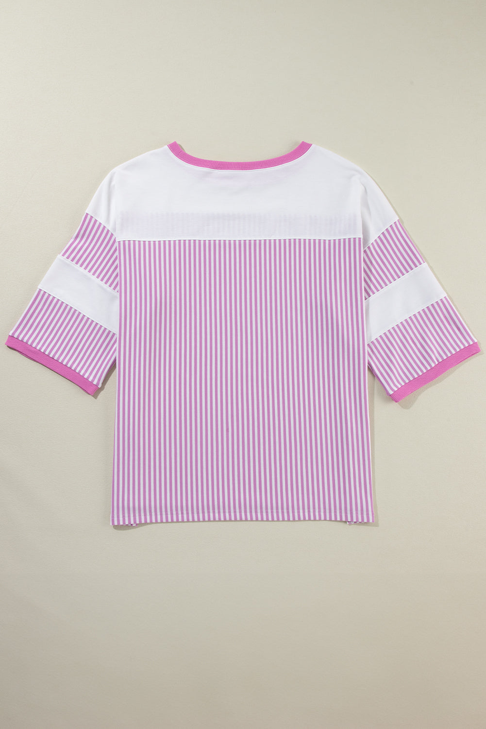 Patchwork Bracelet Sleeve Plus Size T Shirt | Pink Stripe