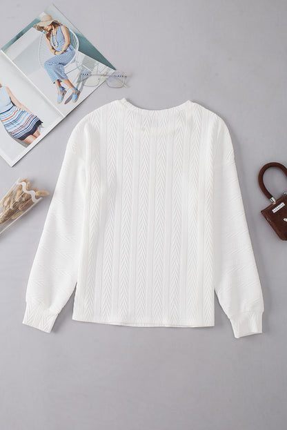 Round Neck Drop Shoulder Textured Knit Top | White