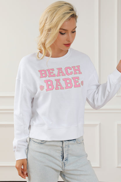 Beach Babe Slogan Graphic Casual Sweatshirt | White