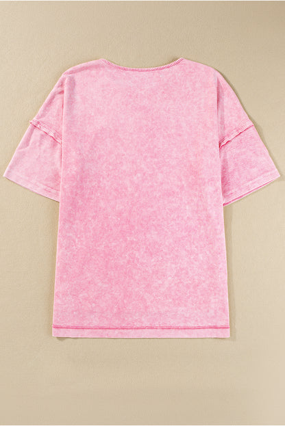 Mineral Wash Exposed Seam Drop Shoulder Oversized Tee | Strawberry Pink