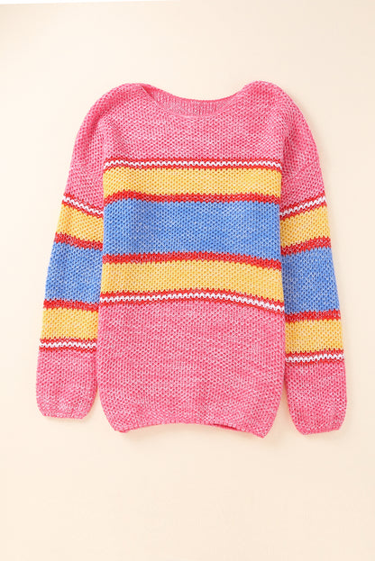 Plus Size Stripe Oversized Sweater | Pink