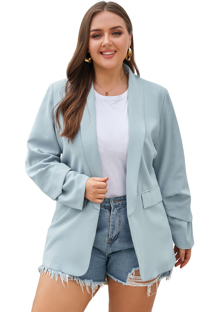 Plus Size Soft Lightweight Pocketed Lapel Blazer | Sky Blue