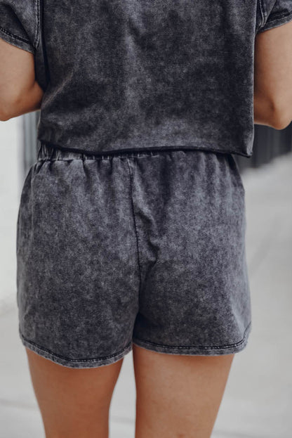 Acid Washed Short Lounge Set | Black