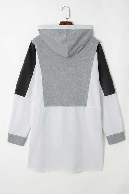 Colour Block Exposed Seam Buttoned Neckline Hoodie | Gray