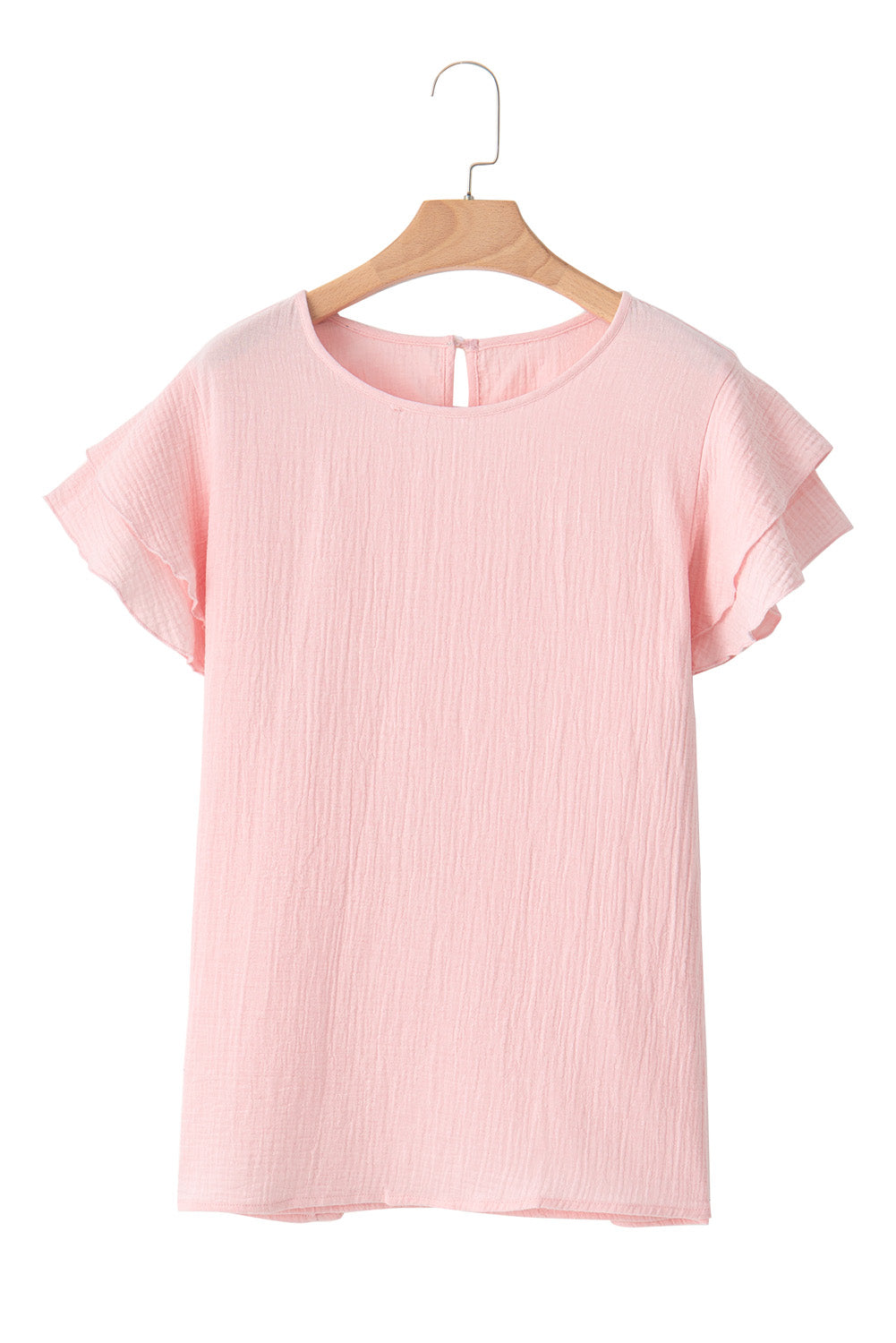 Plus Size Crinkle Textured Ruffle Sleeve Top | Light Pink