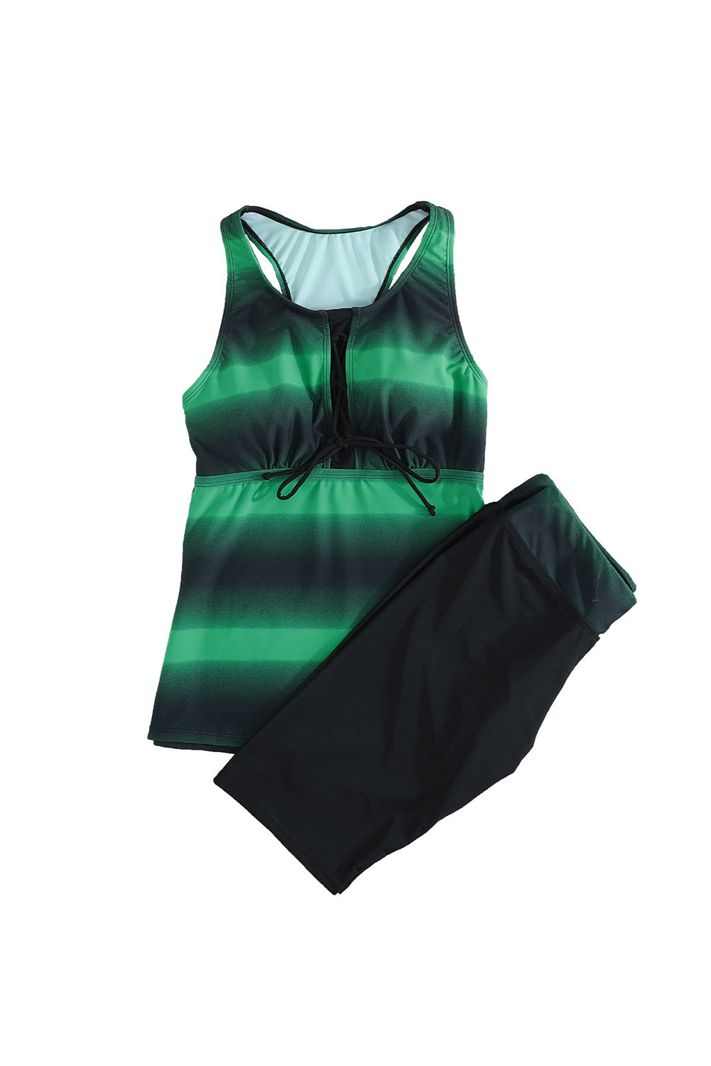 Black Ombre Print Racerback Tankini Swimsuit | Green