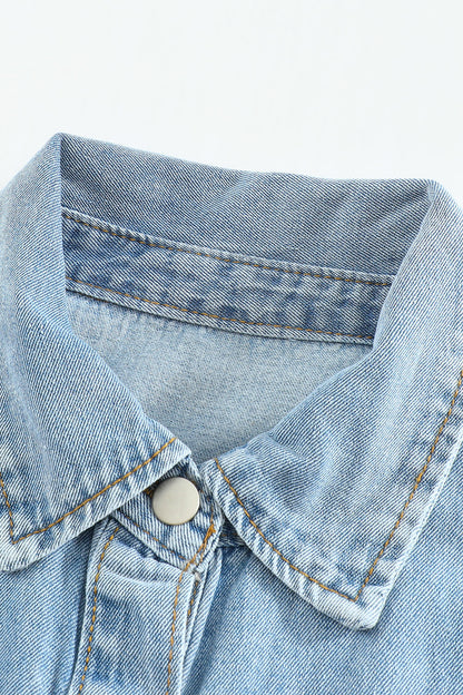 Pocket Raw Hem Buttoned Denim Jacket | Sky Blue