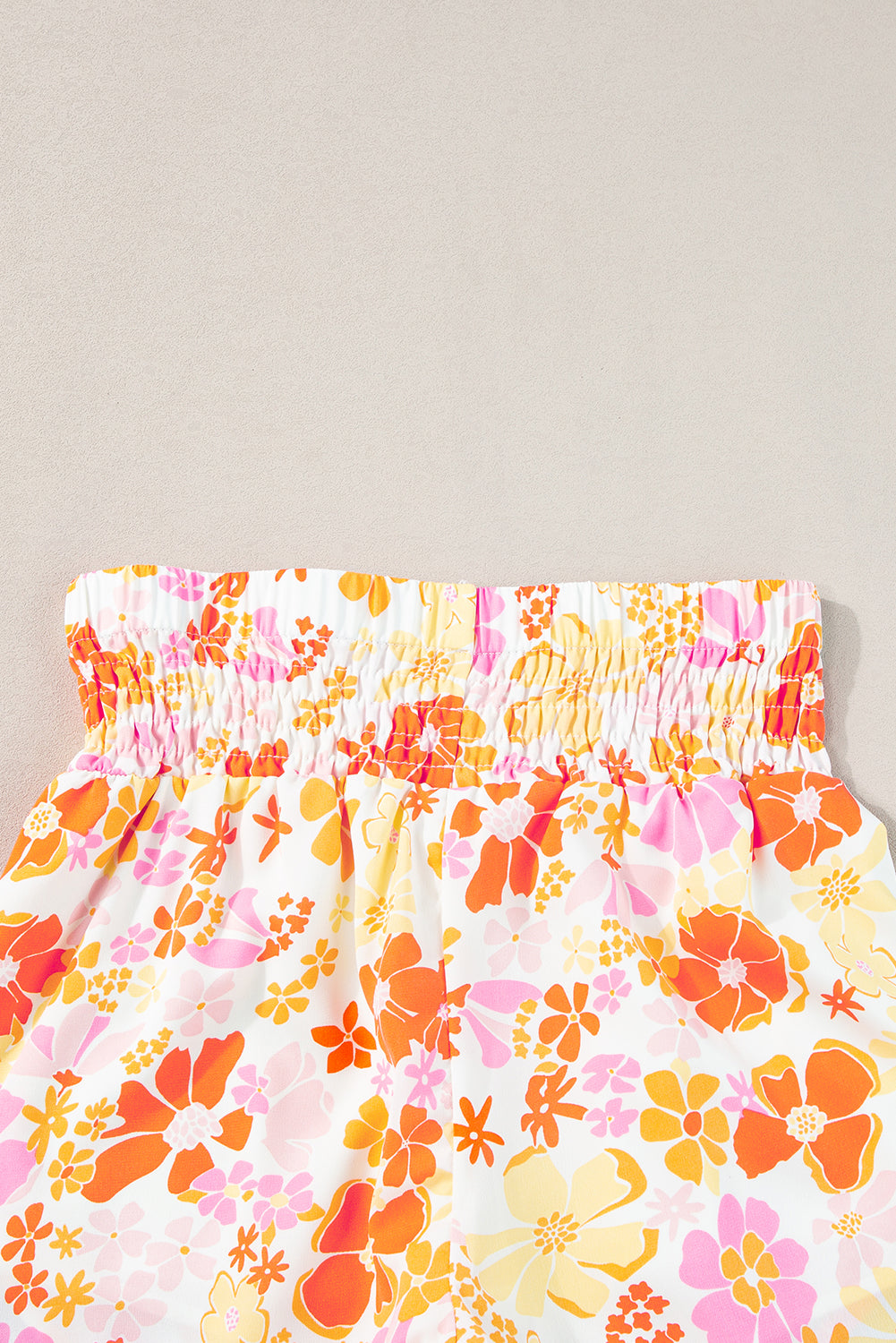 Boho Floral Shirred High Waist Casual Shorts | Orange