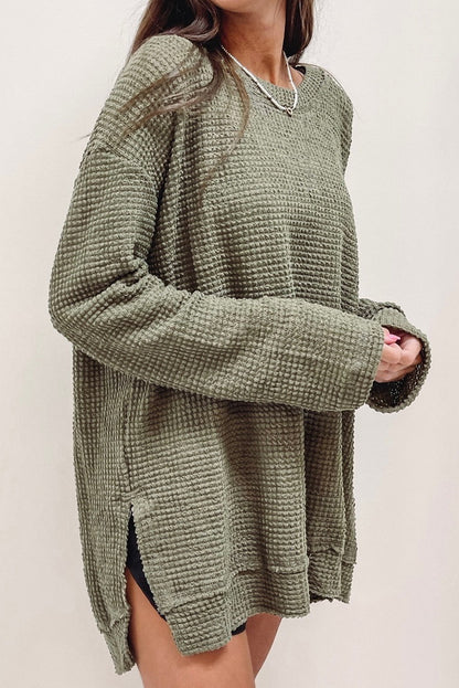 Plus Size Textured Knit Long Sleeve Top | Moss Green