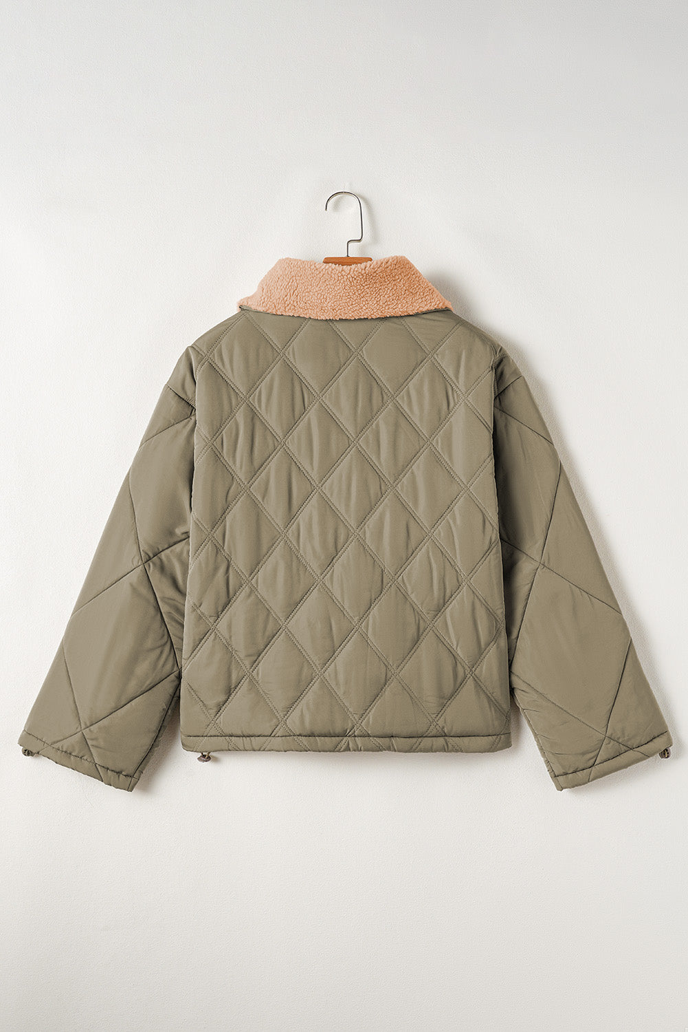 Teddy Collar Flap Pockets Quilted Puffer Jacket | Jungle Green