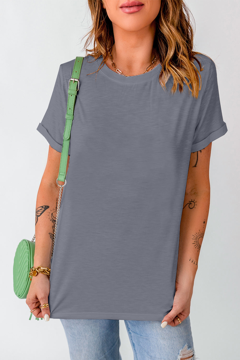 Solid Colour Crew Neck Tee | Gray